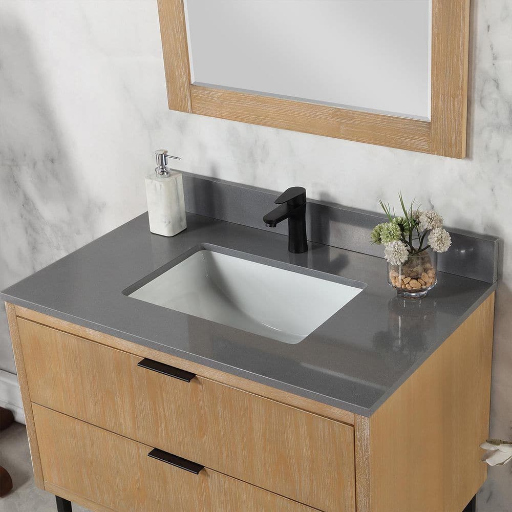 Helios Weathered Pine 36" Single Vanity with Concrete Grey Top and Mirror
