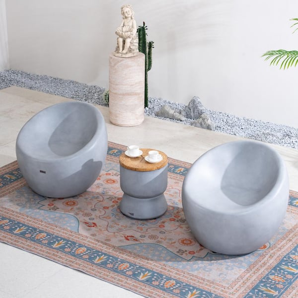 3-Piece Terrafab Faux Stone Outdoor Patio Conversation Set with Ice Bucket