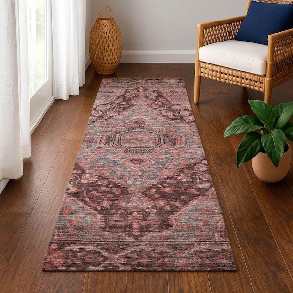 Mayfield Premium Machine Washable Abstract AMF1761 Paprika 2 ft. 3 in. x 7 ft. 6 in. Runner Rug
