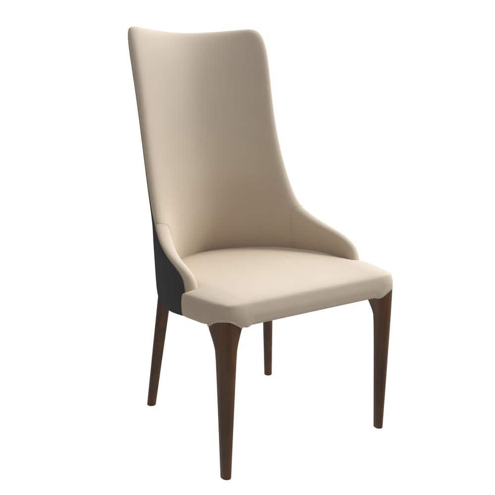 High Back Dining Chair Modern Upholstered in Leather with Ash Wood Legs Elm Series in Grey