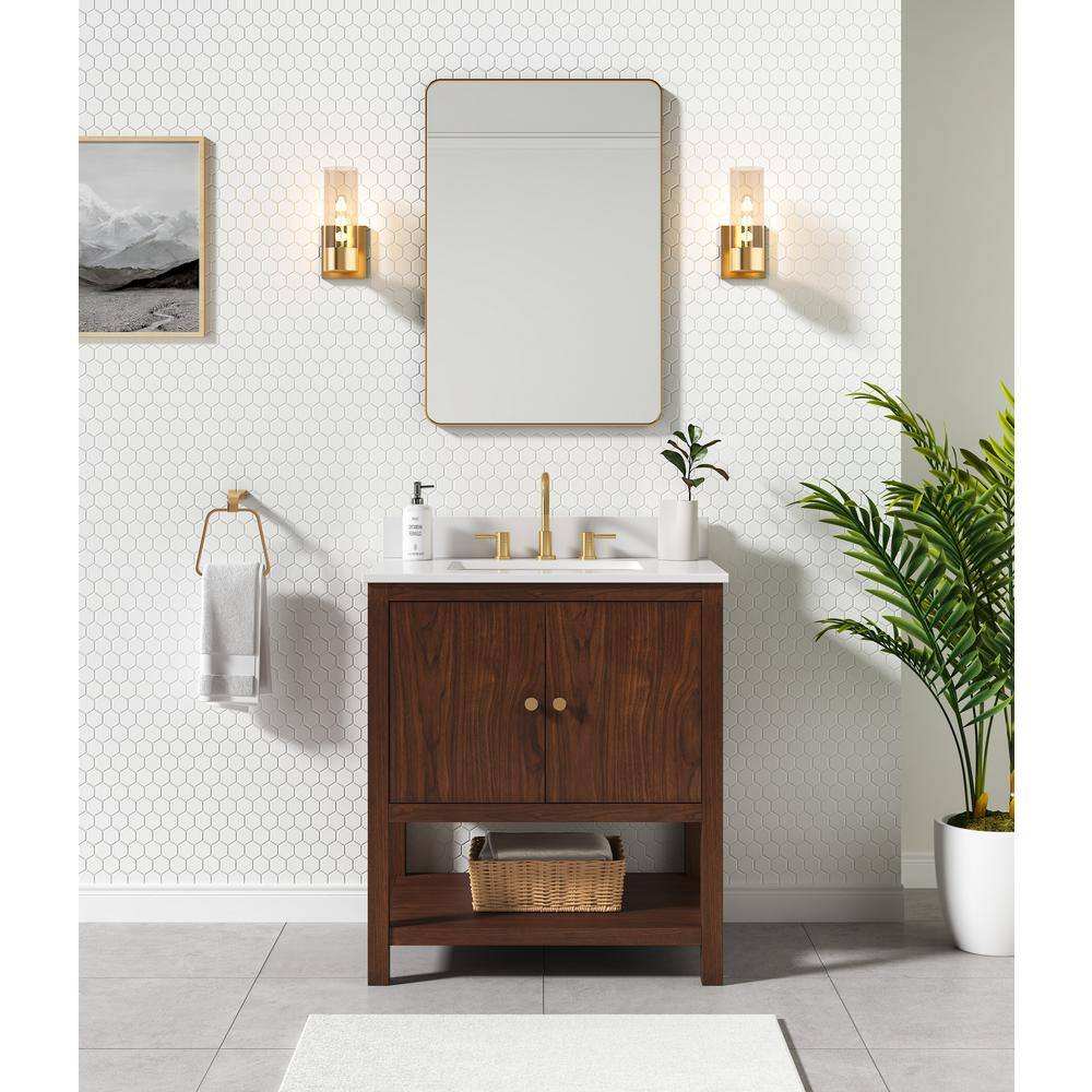 Zoe 30'' Walnut Single Bathroom Vanity Base with Gold Hardware