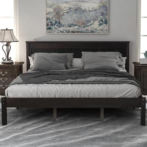63 in.W Espresso Queen Size Platform Bed Frame with Headboard, Wood Platform Bed with Slat Support, No Box Spring Needed