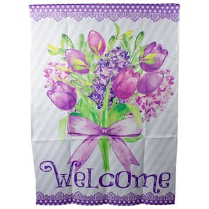 40 in. H x 28 in. W x 0.1 in. L Welcome Purple Floral Bouquet Outdoor House Flag