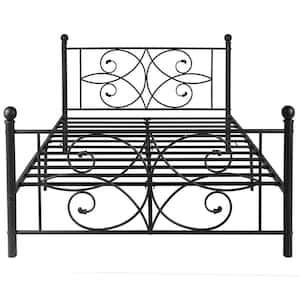 54 in. Black Metal Bed Frame Full Size With Headboards Steel Platform Bed for Kids Box Spring Replacement