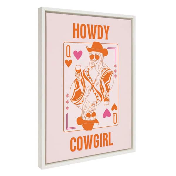 Kate and Laurel Sylvie Howdy Cowgirl Pink Orange by Honey Island Studio White Framed Art Print 18 in. x 24 in.