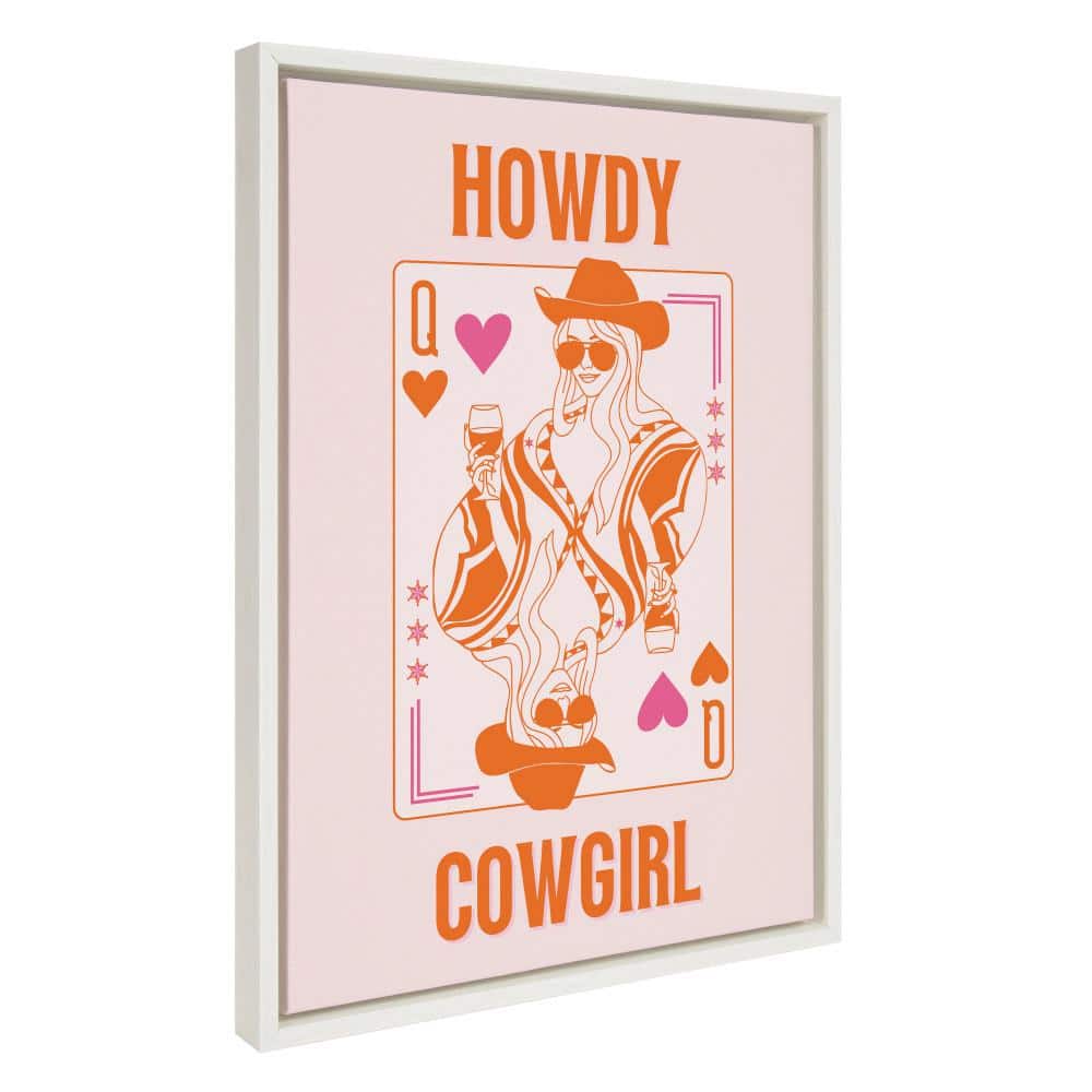 Kate & Laurel All Things Decor 18"x24" Sylvie Howdy Cowgirl Pink Orange Framed Canvas by Honey Island Studio White