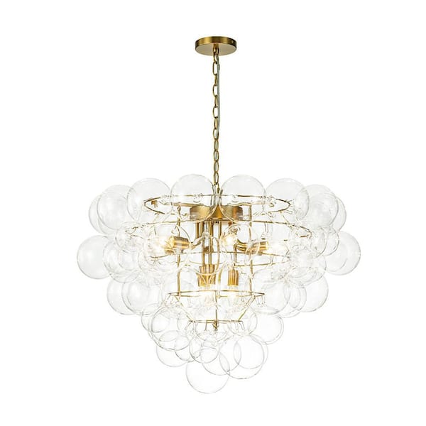 9-Light Antique Brass Modern Cluster Grape Bubble Chandelier with No Bulbs Included