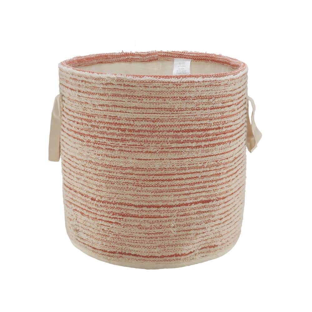 Amara Textured Cotton Coral / White Distressed Decorative Storage Basket