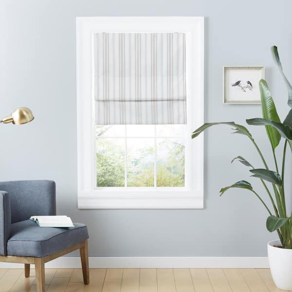 EXCLUSIVE HOME Ricardo Natural Cordless Total Blackout Polyester Roman Shade 27 in. W x 64 in. L