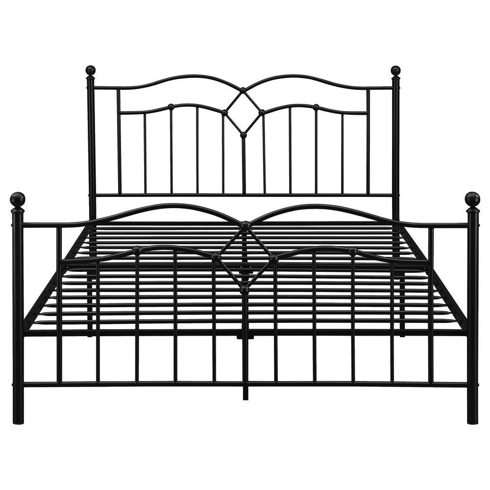 Black Metal Queen Platform Bed with Upholstered Headboard