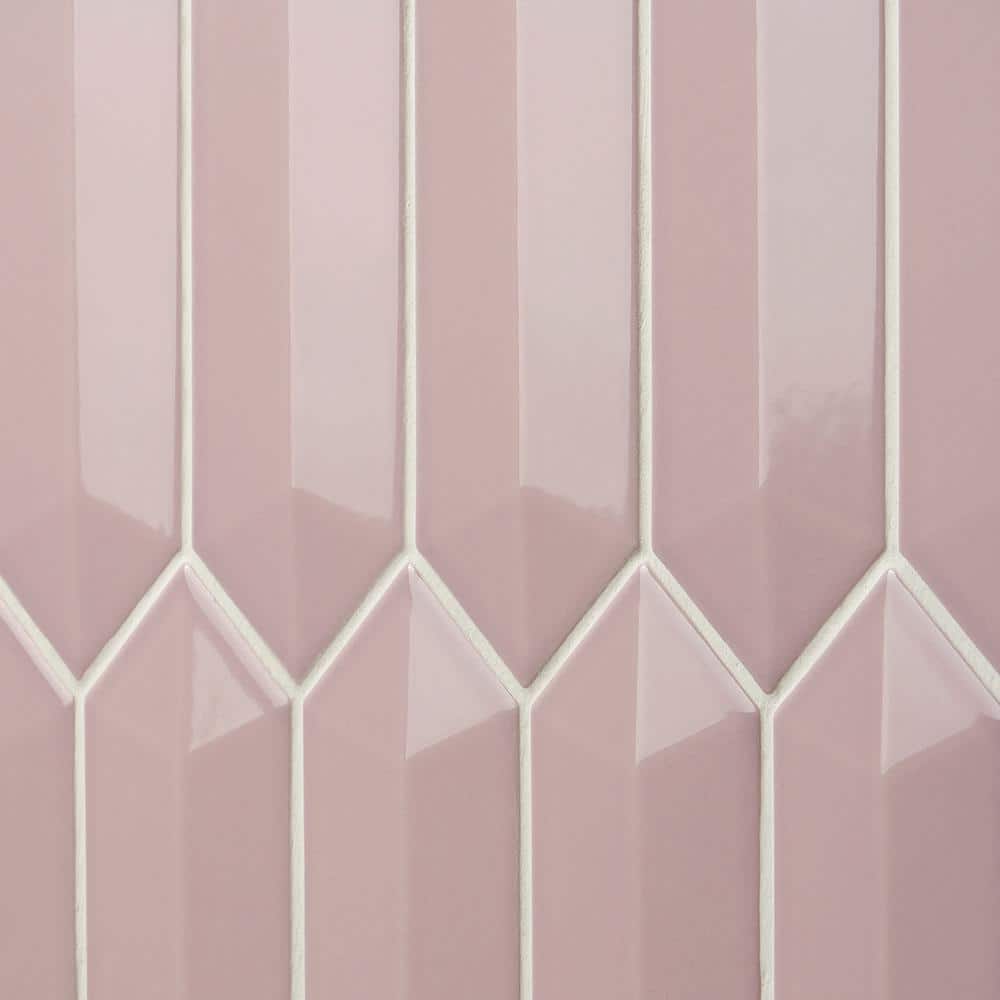 Pink Elongated Hexagonal Ceramic Wall Tile, 3x13 inches