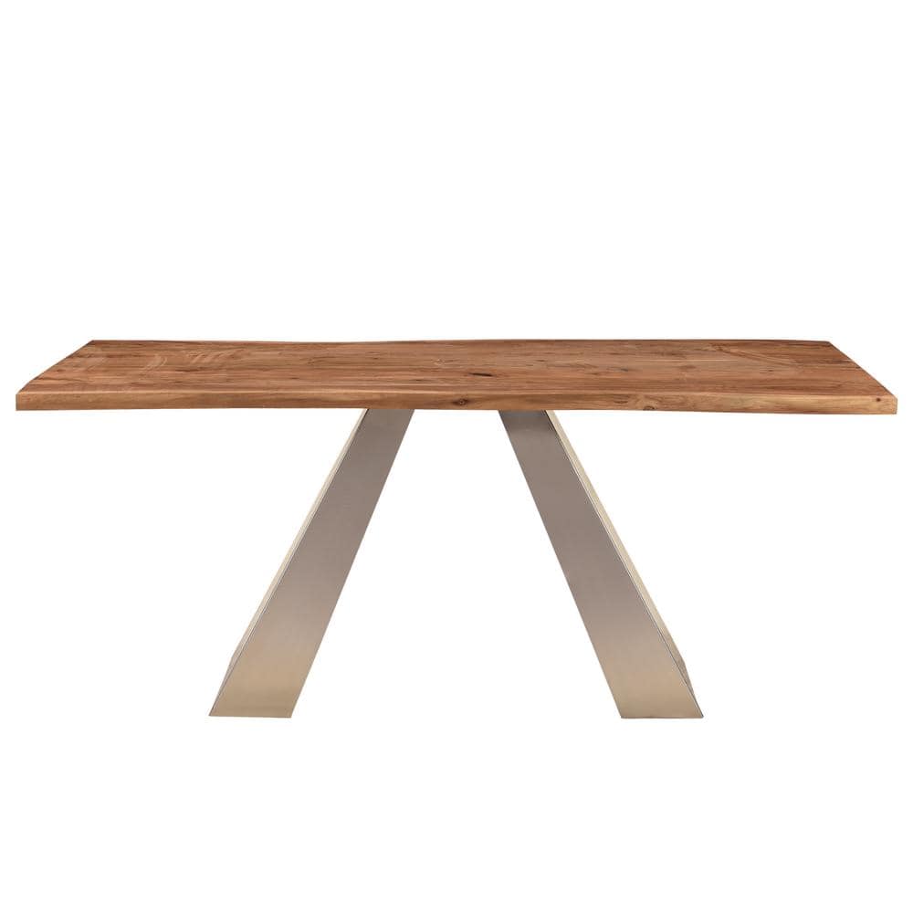 Live Edge 71 in. Rectangle Industrial Brown / Chestnut Iron Wooden Dining T