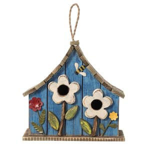 10.5 in. H Distressed Solid Wood Birdhouse with 3D Flowers