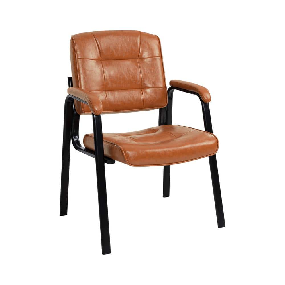 Caramel Office Guest Chair Set of 4, Leather Executive Waiting Room Chairs, Lobby Reception Chairs with Padded Arm Rest