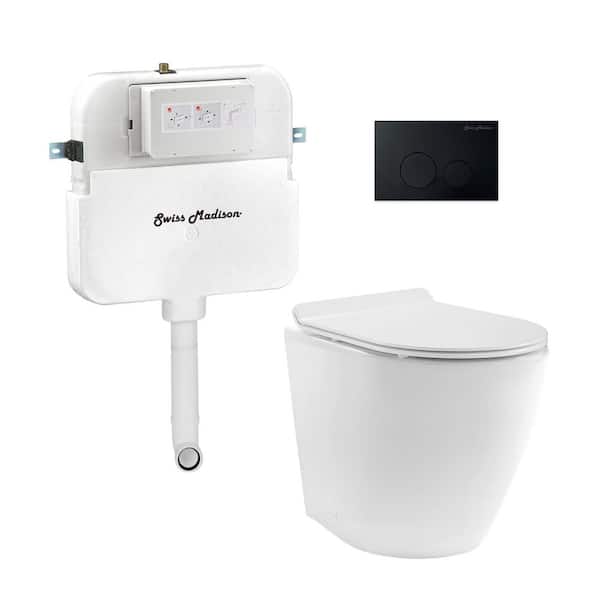 St. Tropez Back-to-Wall Toilet 3-Piece Bundle 0.8/1.6 GPF Dual Flush in Glossy White with Black Flush Plate