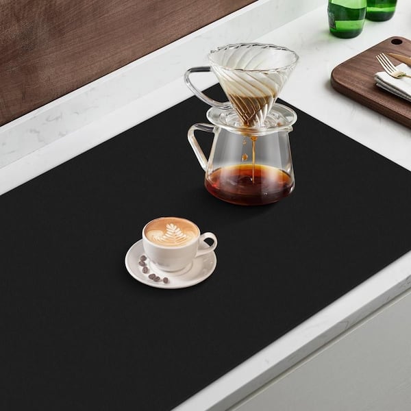 12 in. x 19 in. Mat with Super Absorbent, Coffee Bar and Machine Matching for Kitchen Counter, Black (1-Pack)