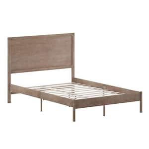Light Brown Wood Frame Full Platform Bed