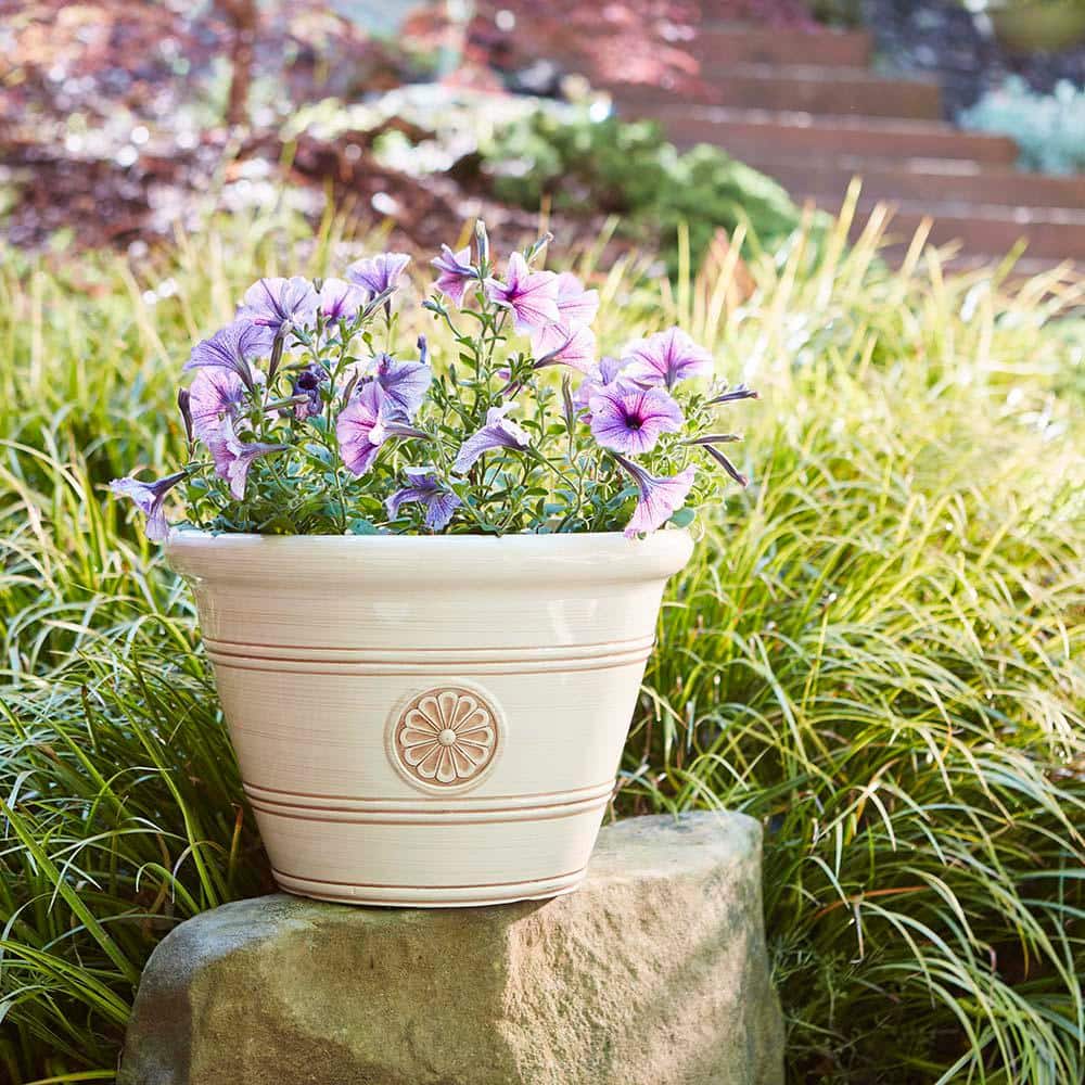 Ivory 17.25" Modesto Resin Planter with Floral Design