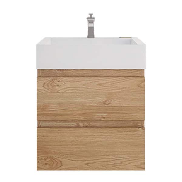 Monterey 24 in. W x 20 in. D x 26 in. H Single Sink Floating Bath Vanity in New England Oak with White Acrylic Top