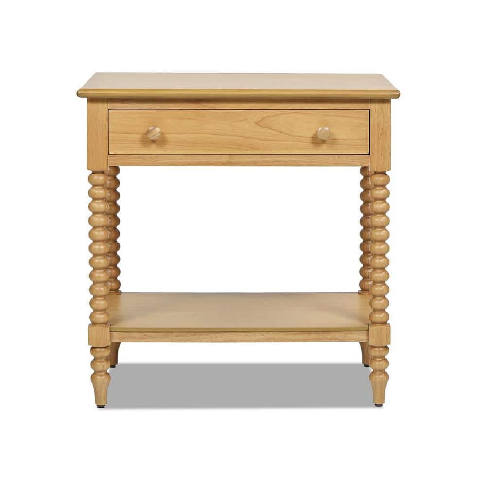 Easton 28" Natural Brown Wood 1-Drawer Side Table with Shelf