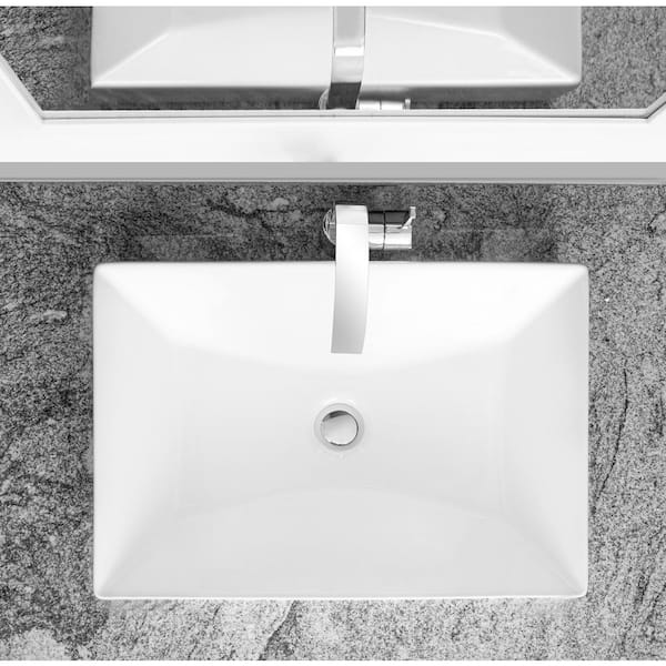 22 in. Semi-Recessed Rectangular Vessel Bathroom Sink in White