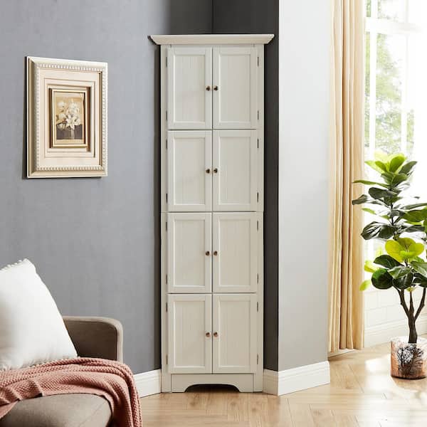Good Gracious 8 Door White Storage Corner Cabinet With 4 Shelves For Living Room Ccjhca07 Wh Hd The Home Depot 8 Door White Storage Corner Cabinet, Corner Cabinet With Doors And Shelves