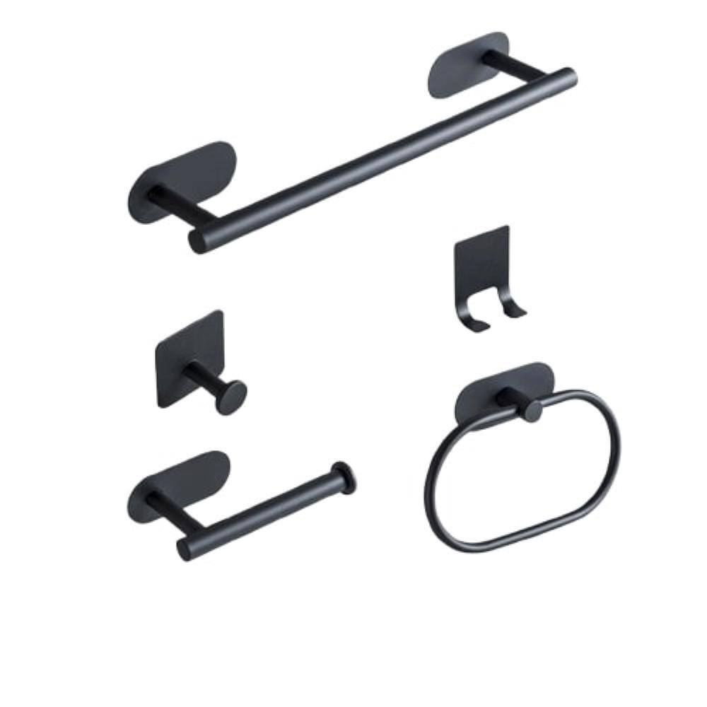 5-Piece Pendant Set 15 in. Wall Mounted Towel Bar in Black, Non-Perforated 