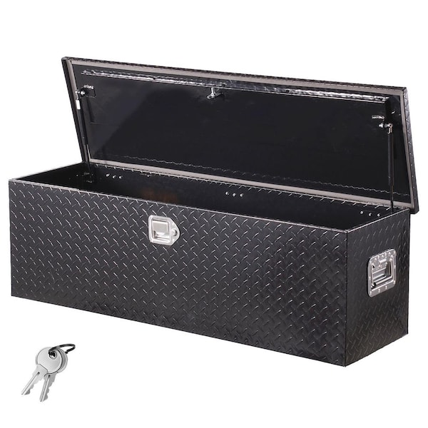 Heavy Duty Aluminum Truck Bed Tool Box, Diamond Pattern Storage Chest with Side Handles and Lock Keys, Truck Tool Box
