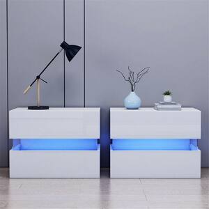 2-Drawer LED White Nightstand 18 in. H x 24 in. W x 15 in. D (2-Pack)
