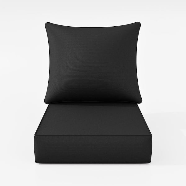 24 in. x 24 in. Deep Seat Outdoor Lounge Cushion with Backrest, Premium Waterproof Patio Furniture Cushions Black