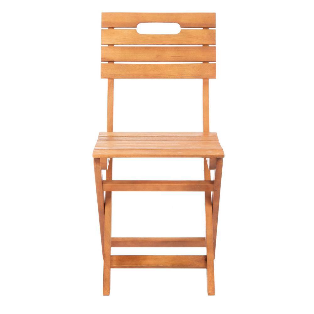 Natural Brown Eucalyptus Wood Folding Side Chairs, Set of 2