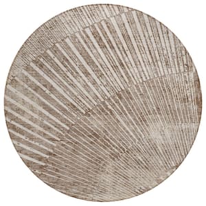 Chantille ACN542 Taupe 8 ft. x 8 ft. Round Machine Washable Indoor/Outdoor Geometric Area Rug