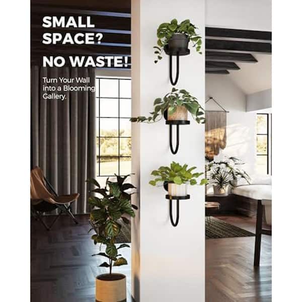 Oyezvary 3-Pack Black Metal Wall-Mounted Plant Hanger Indoor Window Shelves for Plants, Space-Saving Modern Planter Holder