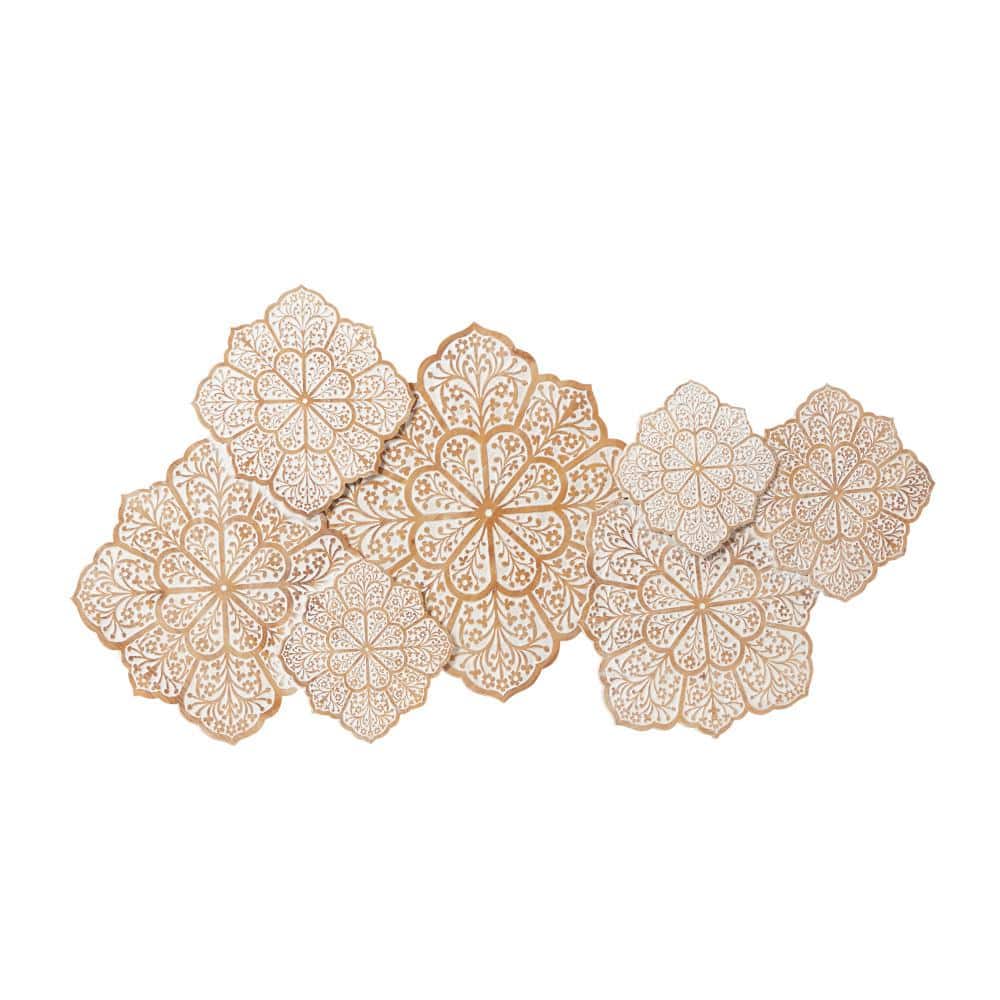 White and Natural Wood Intricately Carved Floral Wall Decor