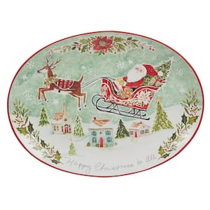 Joy of Christmas 12 in. Assorted Colors Earthenware Oval Platter