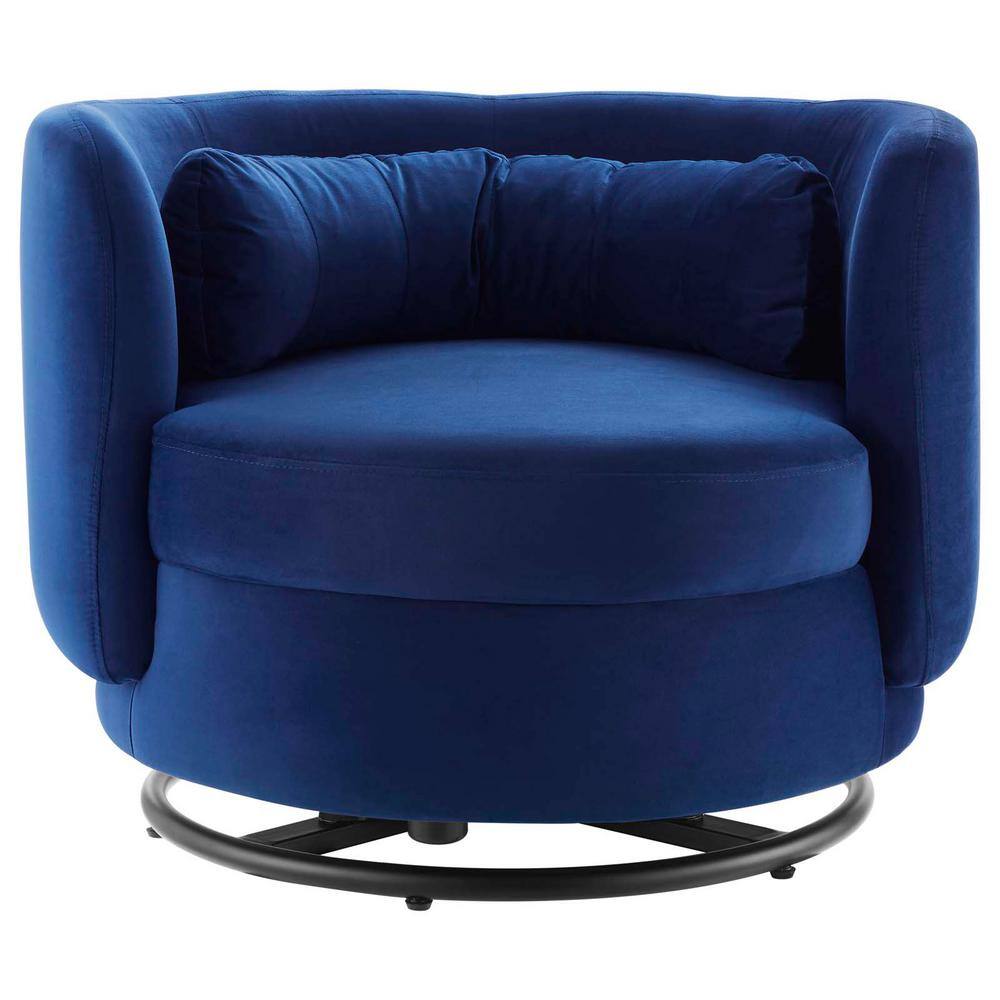 Luxurious Black Navy Velvet Swivel Accent Chair with Wood Accents