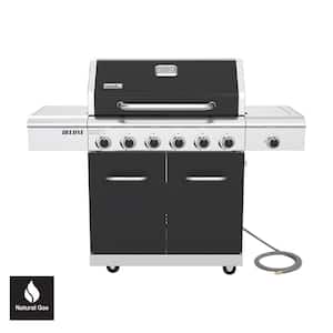 Deluxe 6-Burner Natural Gas Grill in Black with Ceramic Searing Side Burner and Gourmet Plus Cooking System