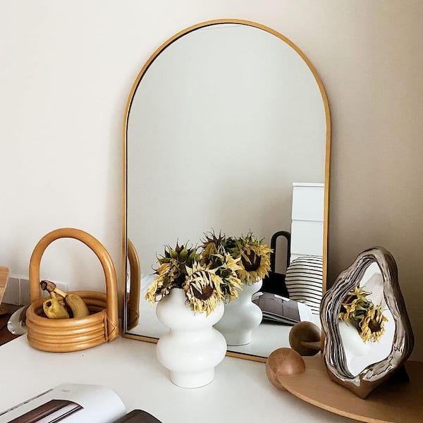 HUOVTR TA 30 in. H x 20 in. W Gold Modern Arch Framed Mirror