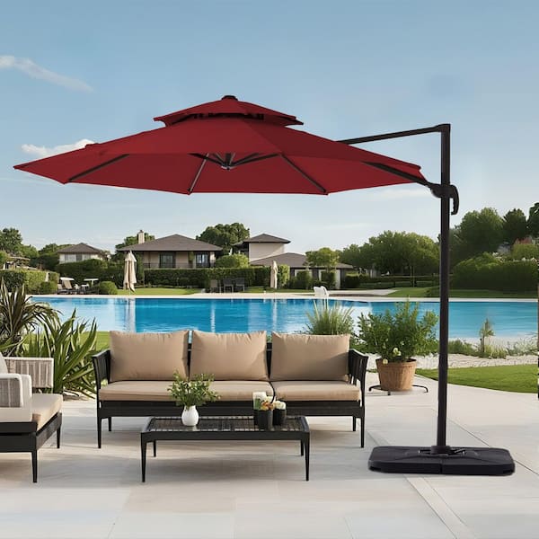 JEAREY 11 ft.Double Top Round Outdoor Cantilever umbrella with Cover,Heavy-Duty 360° Rotation Patio Umbrella in Red