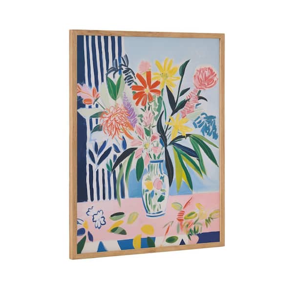 Kate and Laurel Gallery Cheerful Maximalist Flower Vase by the Creative Bunch Studio Natural Framed Art Print 16 in. x 20 in.