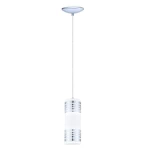 Bayman 4.96 in. W x 59 in. H  1-Light Chrome Mini Pendant with Frosted White Glass with Chrome Accents