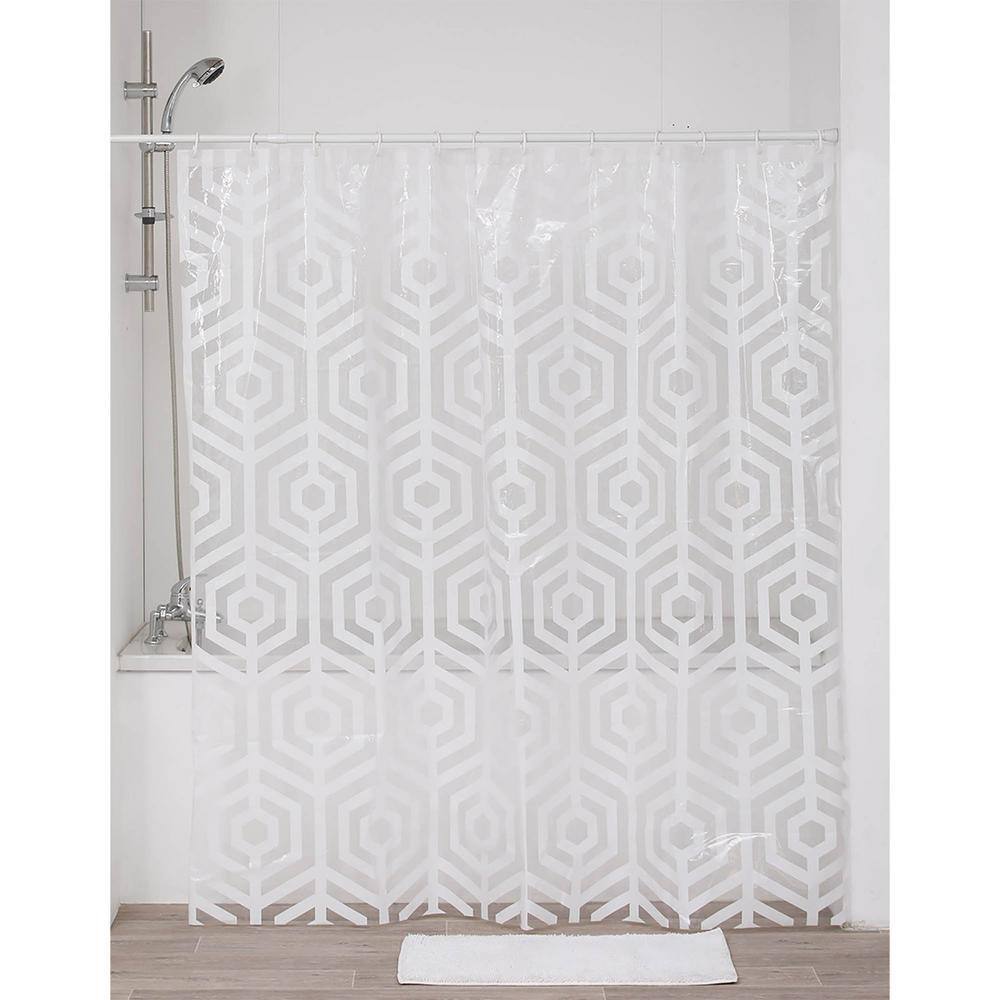 Transparent 71 in. W x 71 in. L PEVA Shower Curtain White Hexagon