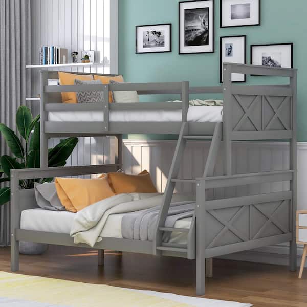 Eer Gray Twin Over Full Bunk Bed, Twin Over Full Bunk Bed With Storage Ladder