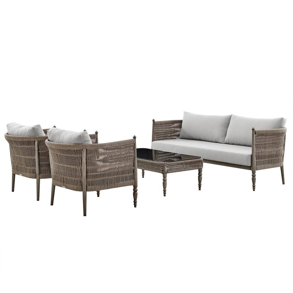 Safari Brown Aluminum and Rope Outdoor Sofa with Gray Cushions