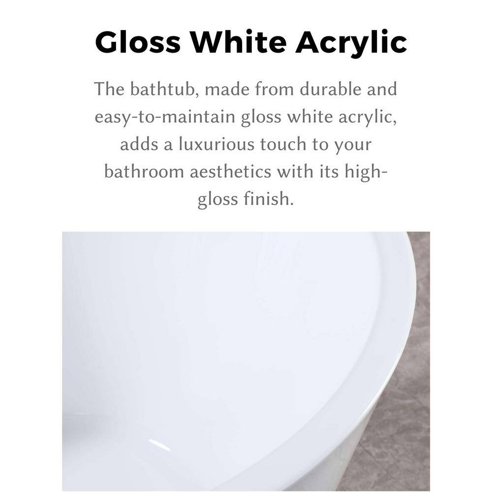 67'' Glossy White Acrylic Freestanding Oval Bathtub with Center Drain