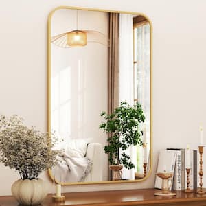 26 in. W x 38 in. H Rectangular Aluminum Alloy Framed Rounded Gold Wall Mirror