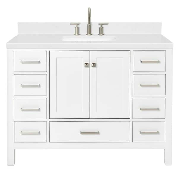 Cambridge 48 in. W x 22 in. D x 36 in. H Single Rectangle Sink Bath Vanity in White with Carrara White Quartz Top