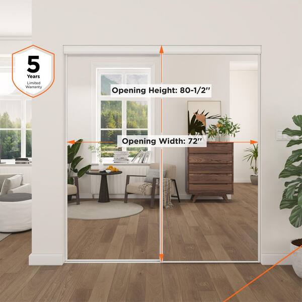 TRUporte 72in x 80.5in White Steel Framed Mirrored Sliding door