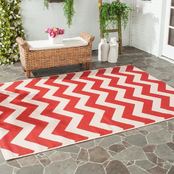 Courtyard Red Doormat 2 ft. x 4 ft. Geometric Indoor/Outdoor Patio Area Rug
