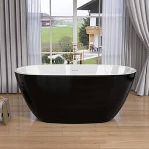 Acrylic 55 in. x 29.5 in. Bathtub Rectangle Freestanding Soaking Bathtub in Matte Black with Rear Drain